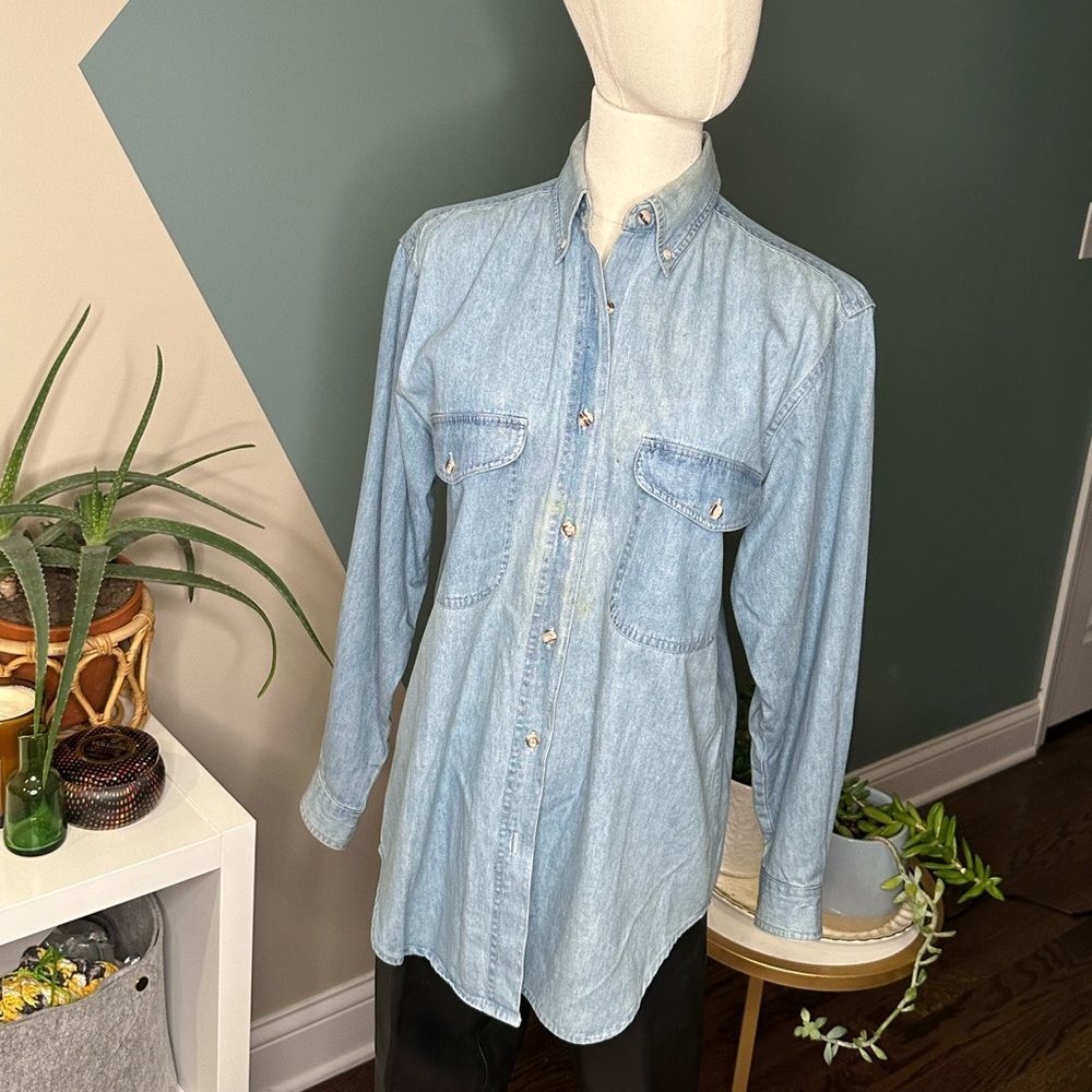 Vintage Union Khaki Denim Shirt Rugged Workwear Y2K Oversized Button-Up Menswear - Picture 2 of 12